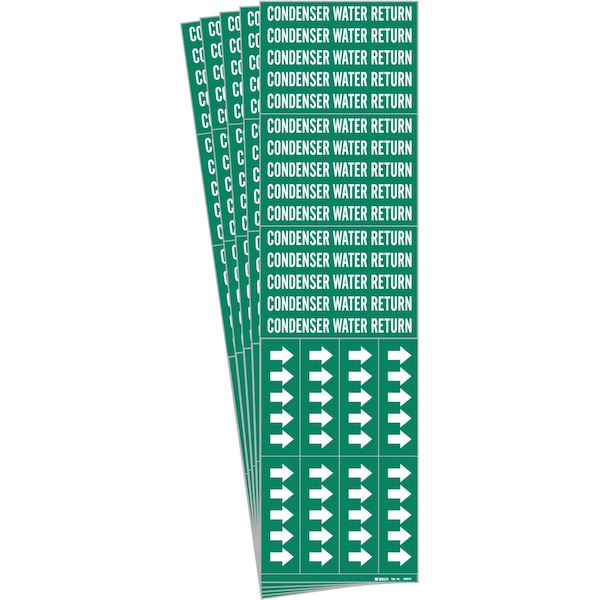 CONDENSER WATER RETURN Pipe Marker Sty 3C Arrows WT on GN 3 per Card, 5 PK